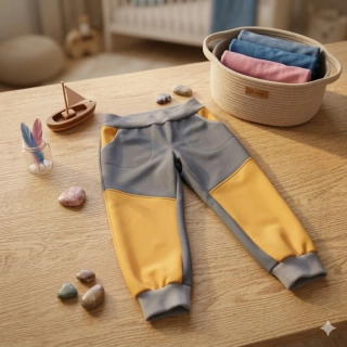 Dětské Softshellové kalhoty vel.116-, šedé s hořčicovou barvou